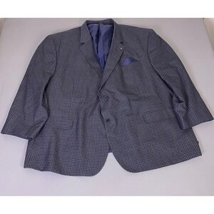 Oak Hill Blazer Men's 58R 4XL Grey Blue Micro Check Plaid Button Sport Coat **